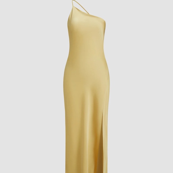 NWT COMMENSE Moonlight Open Back Satin Slit Maxi Dress Yellow - Size XS - Picture 3 of 6